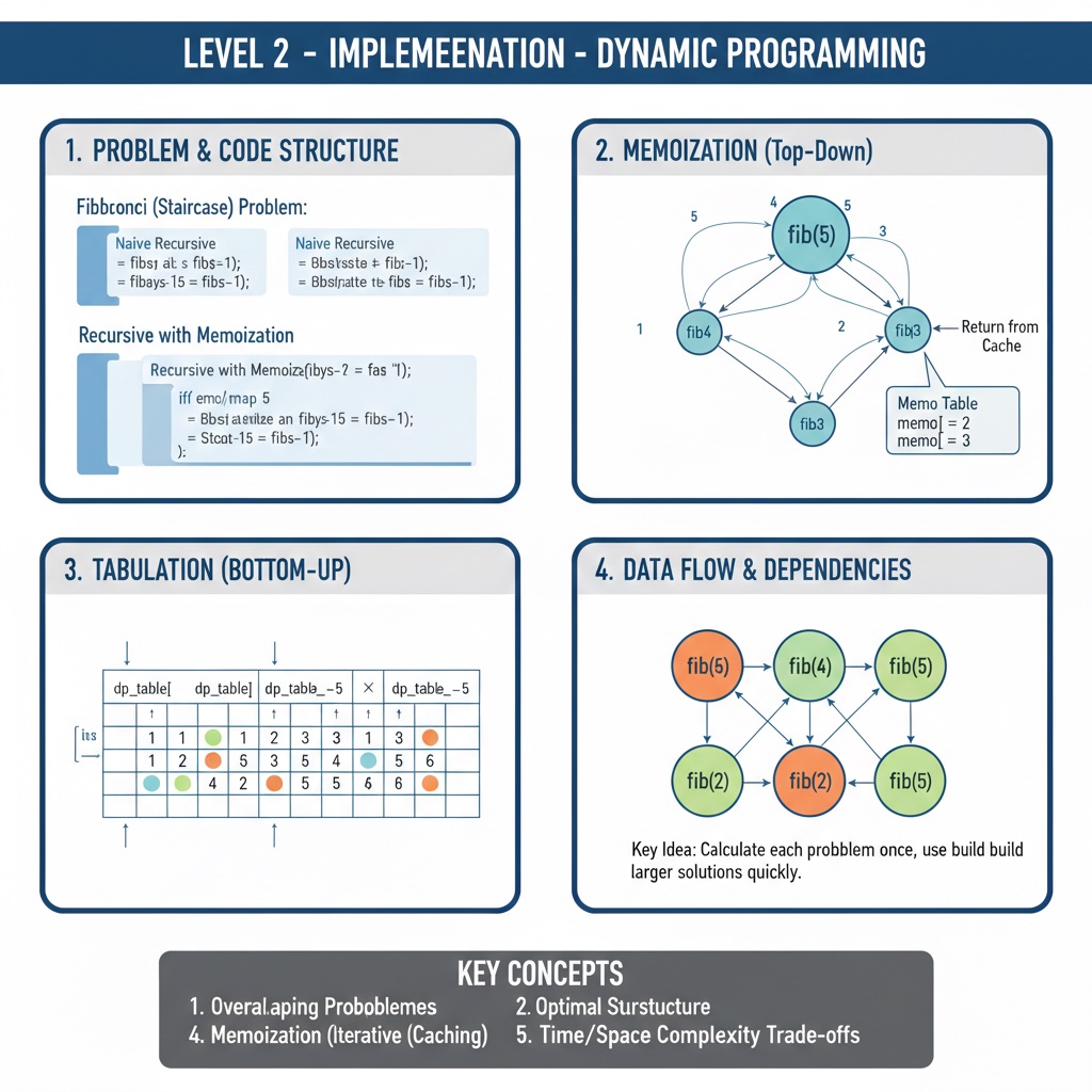 Code visualization showing dynamic programming memoization and tabulation techniques